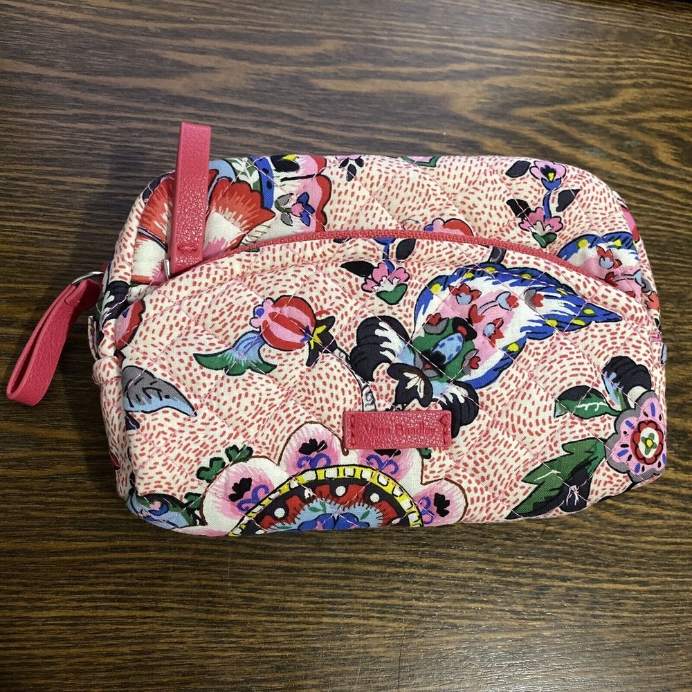 Vera Bradley Iconic Stitched Flower Cosmetic Bag Pink - Picture 2 of 10